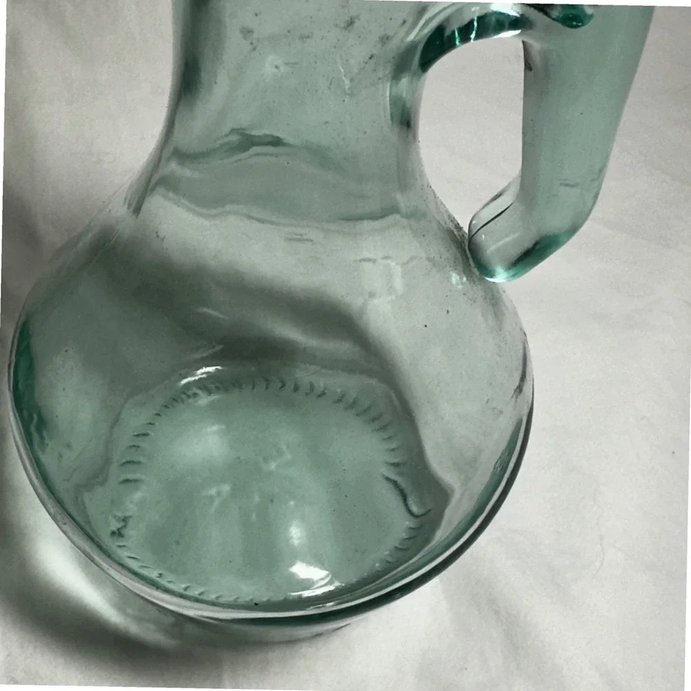 Recycled Glass Bottle Set AquaGreen Excellent Embossed Farmhouse Rustic Cottage